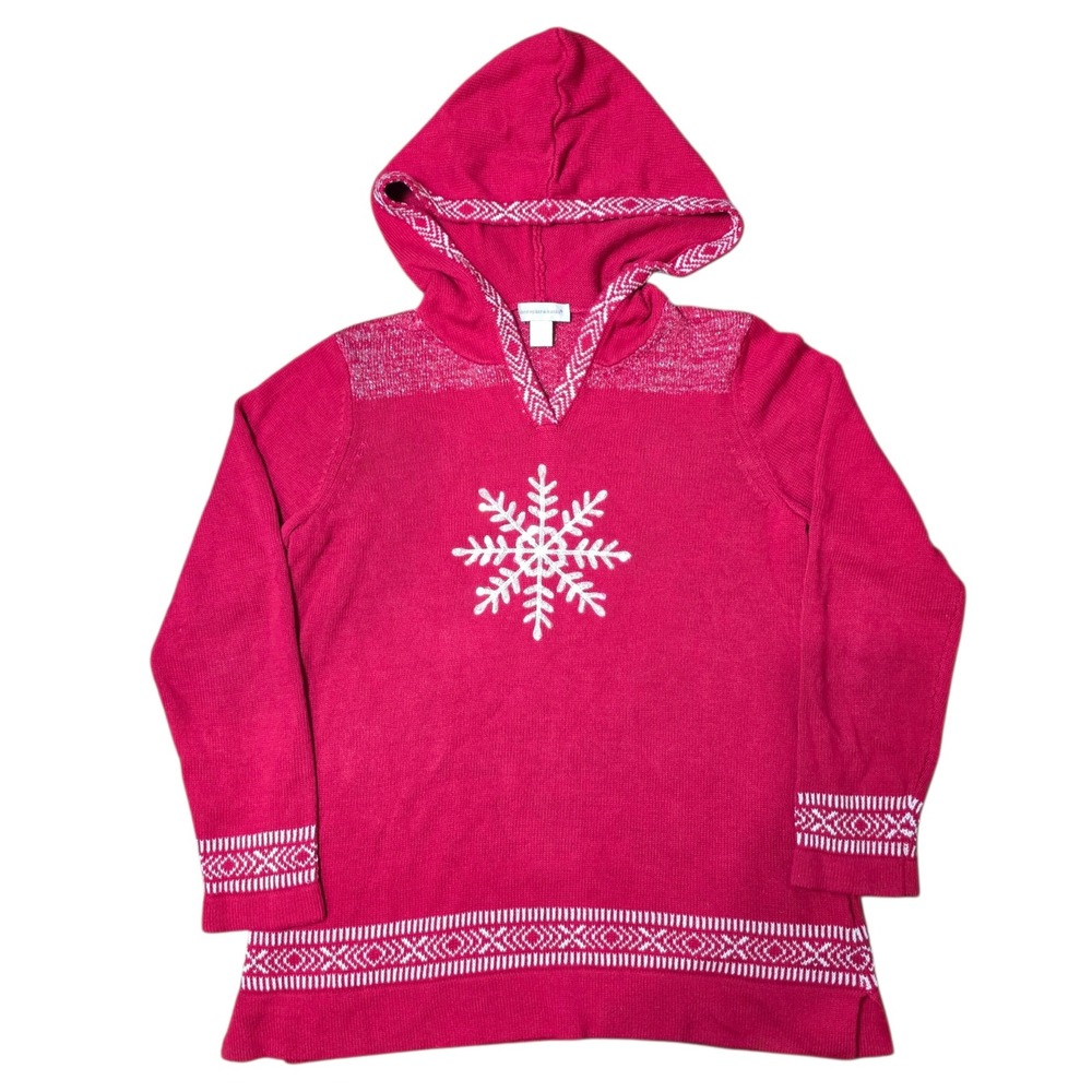 Christopher & Banks Pink Snowflake Knit Hooded Sweater Womens M